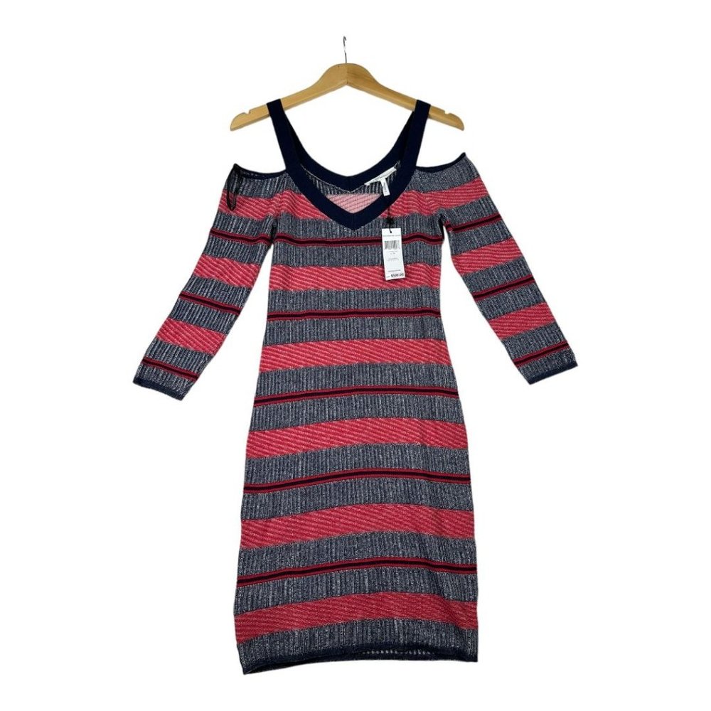 NWT‎ BCBGeneration Cold Shoulder Striped Dress sz Small Blue/Red